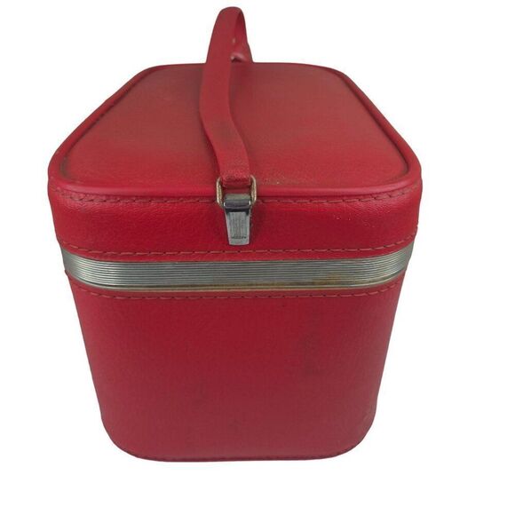 Vintage 60s Red Travel Train Case Carry On Bag - Picture 6 of 12